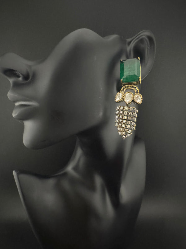 Cubic Zirconia, Kundan, Doublet Stone Chandelier Drop Earrings, Moissanite, CZ, Designer jewelry