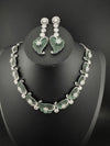 Nano Setting CZ Diamond Statement Green Necklace Set, White Gold Plated Choker, nature inspired