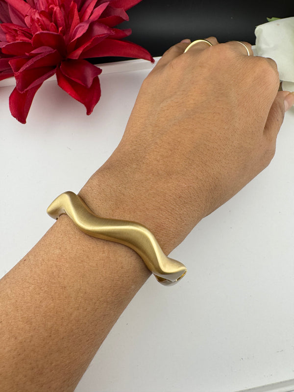 Brushed finished Gold Cuff Bracelet Bangle, Anti Tarnish, fits sizes upto 2.6"