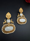 Antique Gold, Enamel, Mother of Pearl Chandbali Dangle Earrings, Amrapali inspired Designer jewelry
