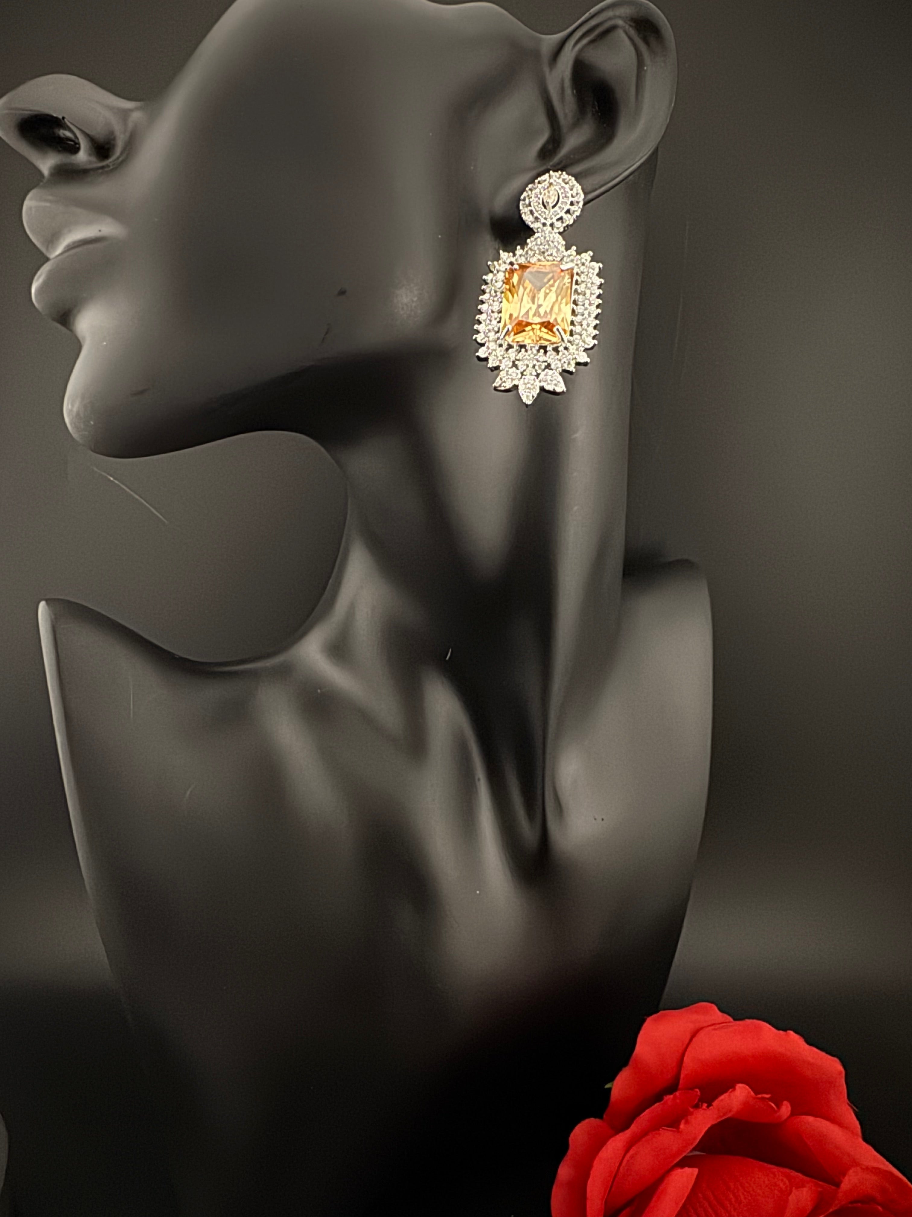 Premium Cubic Zirconia Chandelier earrings in Crystal stones, Cubic Zirconia, Swarovski designer Inspired Statement Drop Dangle earrings