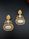 Antique Gold, Enamel, Mother of Pearl Chandbali Dangle Earrings, Amrapali inspired Designer jewelry