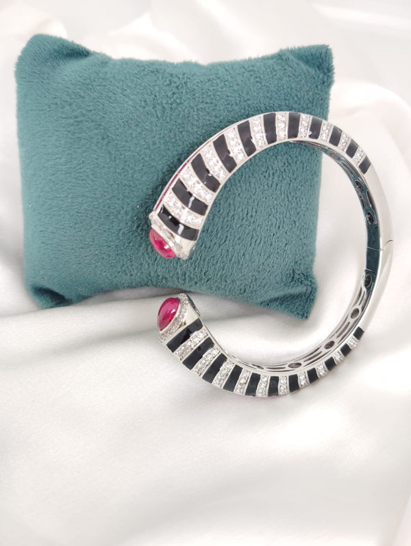 Cuff bracelet Bangale with Enamel, American Diamonds, crystal stones, CZ, Fits size upto 2.6"