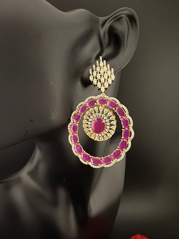 Premium Stones, Cubic Zirconia in gold color is designer Inspired Statement Big Circular Dangle earring/Indian, Bridal, bridesmaid gift