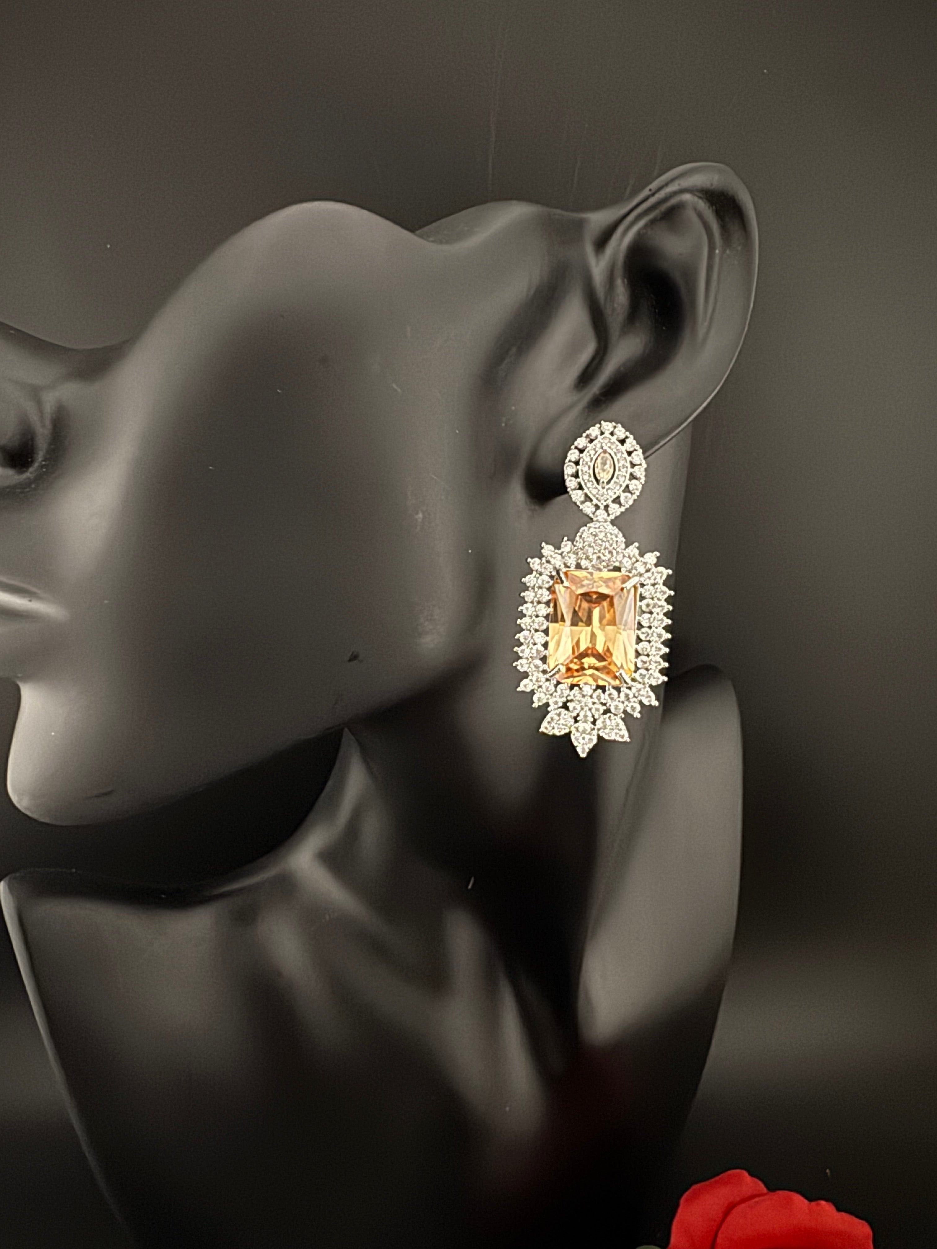 Premium Cubic Zirconia Chandelier earrings in Crystal stones, Cubic Zirconia, Swarovski designer Inspired Statement Drop Dangle earrings