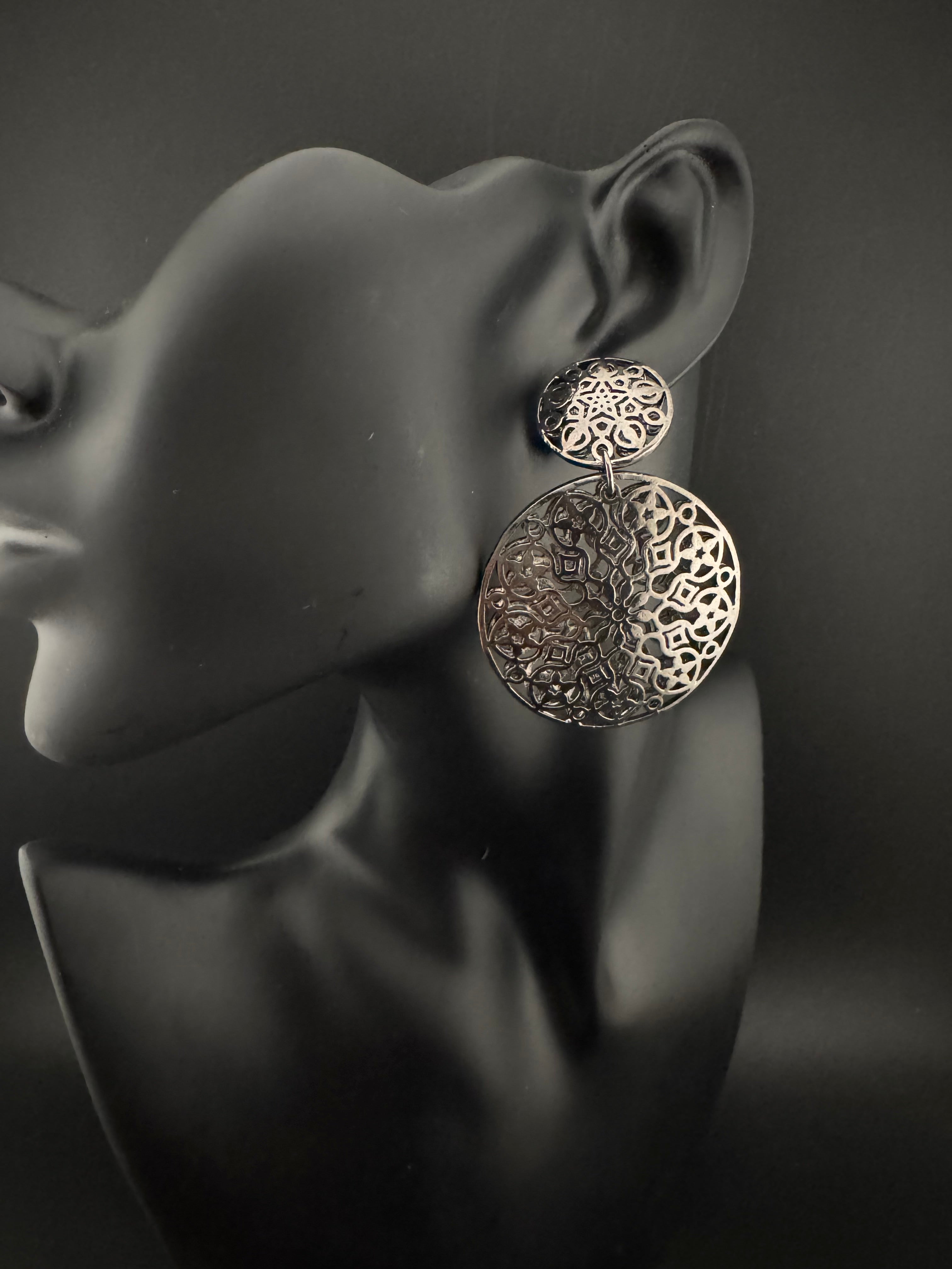 Black Metal, oxidized silver chandbali earring self cut design/Statement Earring/Boho Earrings/Lightweight jewelry