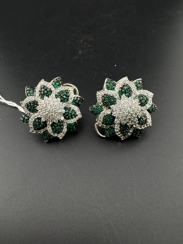 Cubic Zirconia, Diamond nano setting flower stud earrings, Indian Jewelry