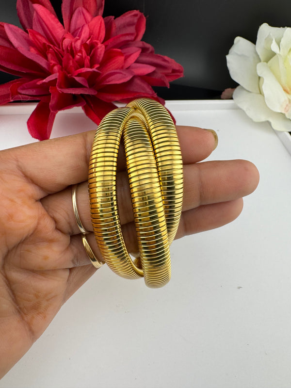 Brushed finished Gold Chunky Cuff Bracelet Bangle, Anti Tarnish, fits sizes upto 2.6"