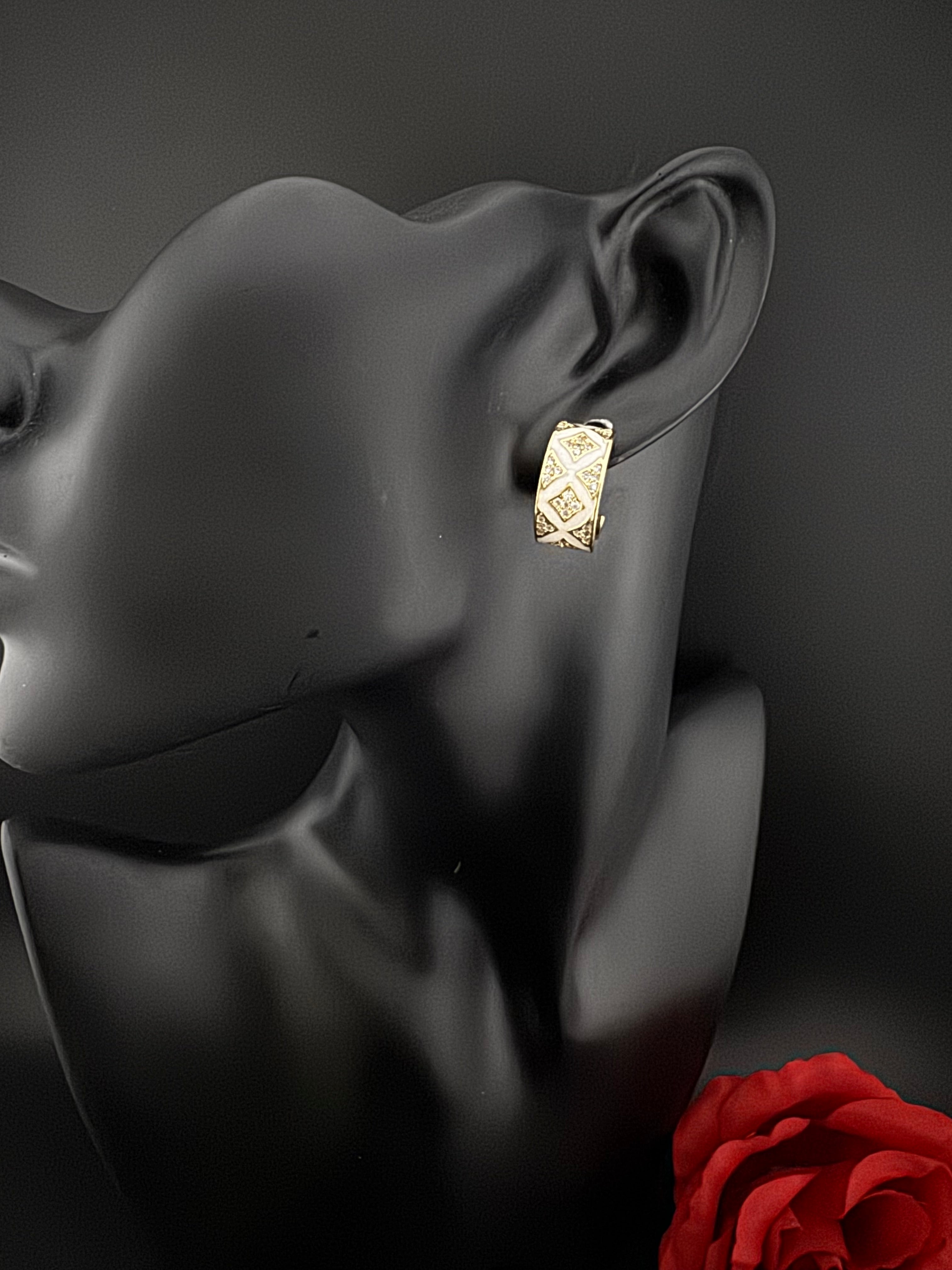 Cubic Zirconia and Enamel hoops, Indian jewelry, everyday lightweight earrings/Bridesmaid Gift/designer hoops/Small Statement hoops