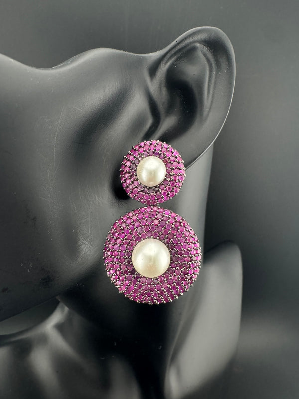 Cubic Zirconia, Diamond nano setting, pearls, Victorian Dangle earrings, Indian Jewelry