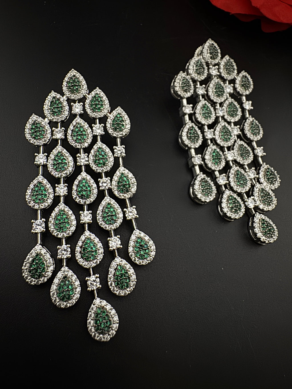 Premium Nano Setting Cubic Zirconia Long Chandelier earrings in Drop shape, stylish, designer Statement long earring/Bridal Bridesmaid