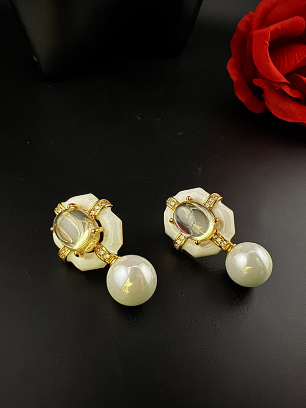 Designer inspired Enamel and Stone Pearls drop earrings, Statement jewelry, Indian Jewelry, Drop and Studs earrings, Bridesmaid Gift