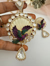 Kundan, CZ, MOP, Uncut Polki Long Pendant necklace set, 3D Pendant, everyday wear jewelry