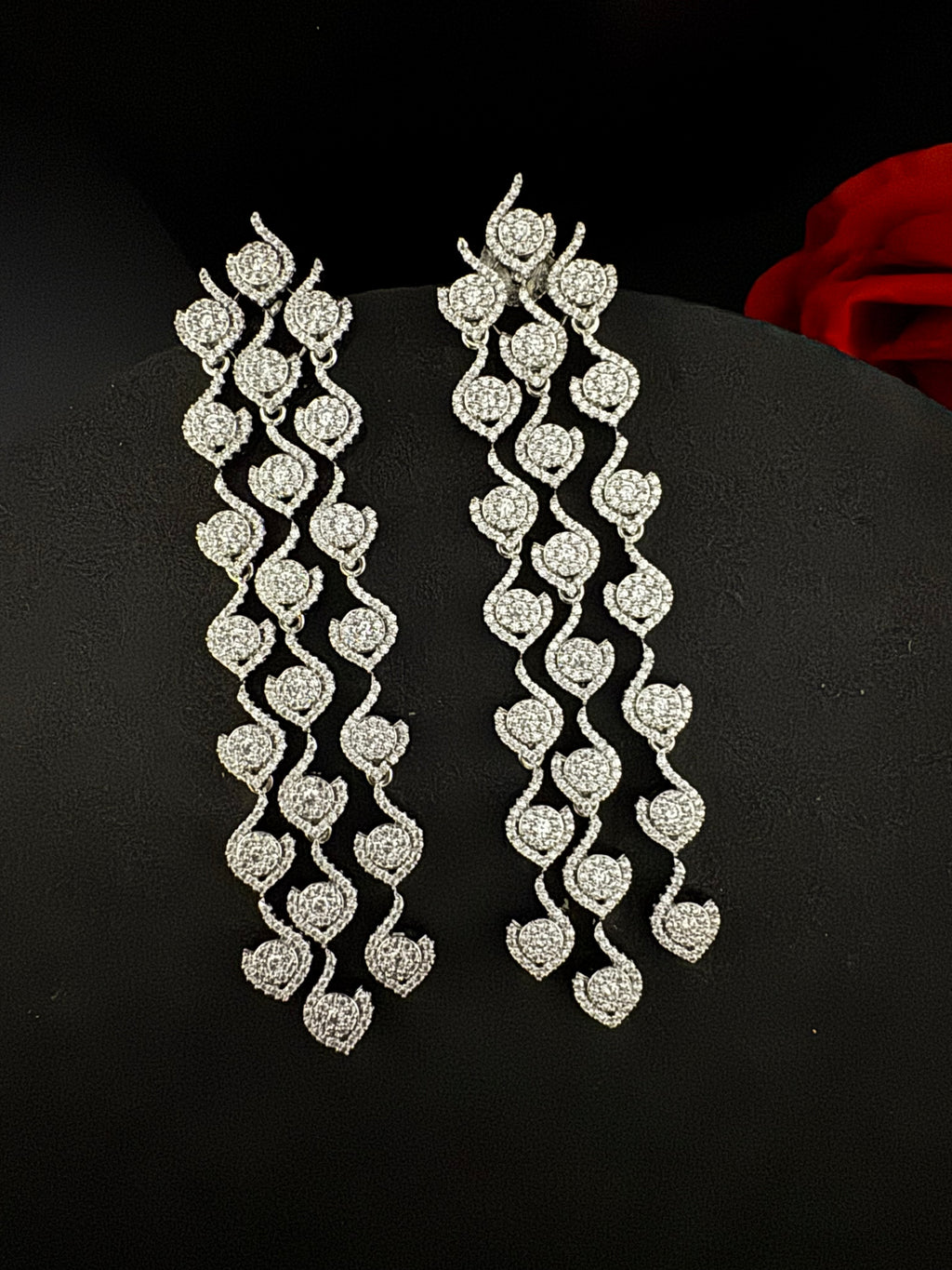 Premium Cubic Zirconia Chandelier earrings is designer Inspired, Statement Long sleek earring, Bridal, Party, Wedding jewelry, chic