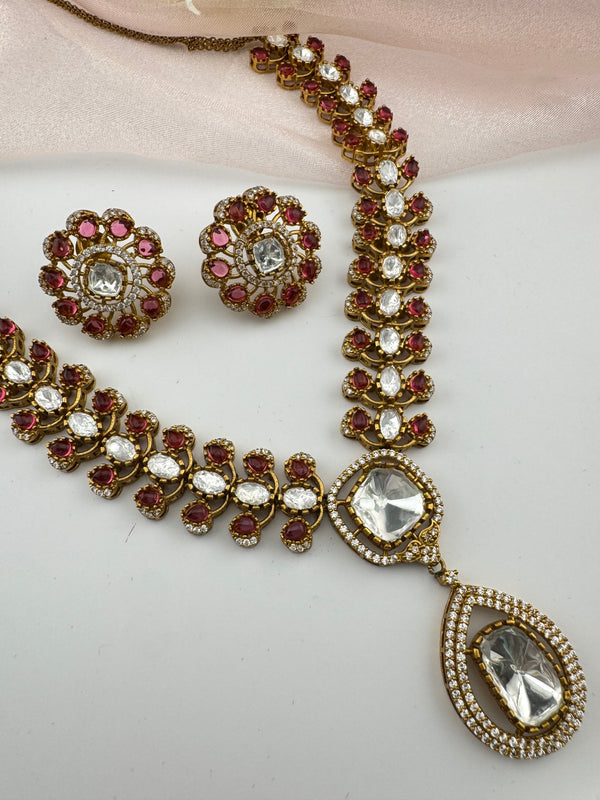 Stones, CZ, Kundan Gold necklace set, Indian Bridal Jewelry set