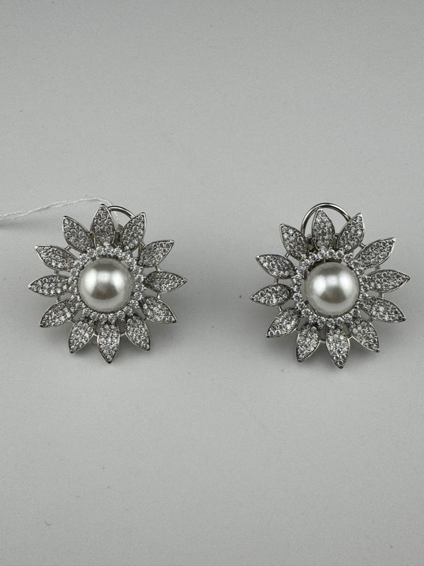 Pearls, Cubic Zirconia, Diamond nano setting stud earrings, Indian Jewelry