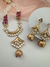 Kundan, Moissanite, Pearls Long Gold Choker necklace set, Indian Rani haar