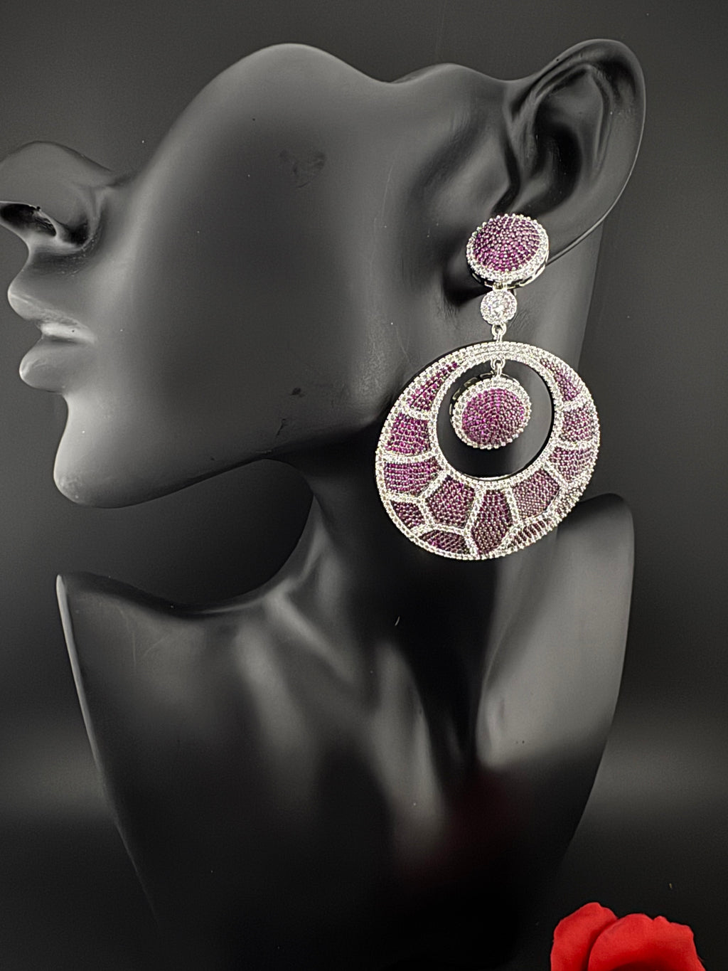 Premium Nano Setting of Cubic Zirconia in silver is designer Inspired Statement Oversized Circular Dangle earring/Bridal/bridesmaid gift