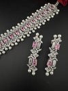 Step cut Crystals and CZ Diamond Statement Necklace Set, White Gold Plated Choker set