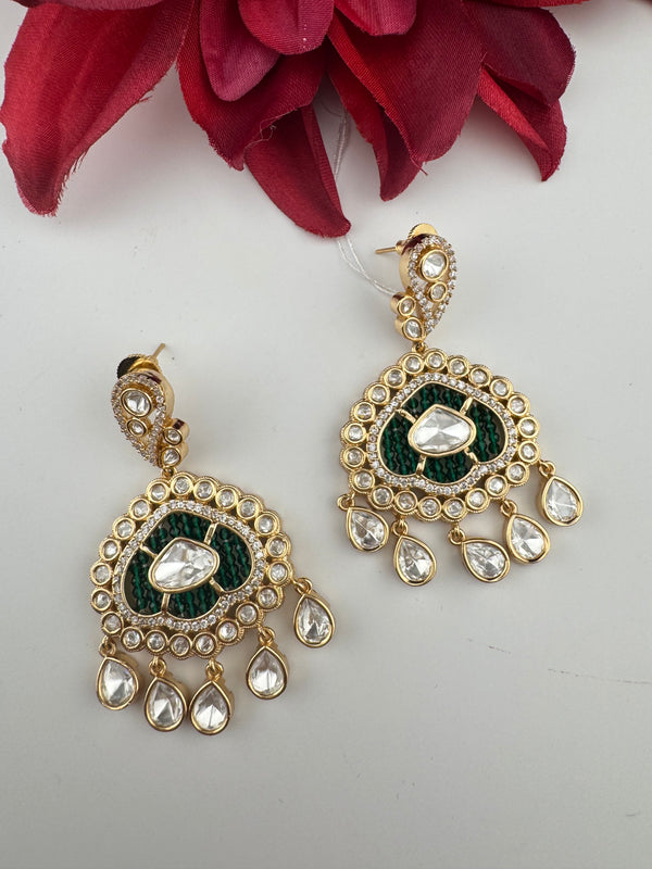 Gold and small pearls, Kundan, Cubic Zirconia Chandelier Chandbali Earrings, CZ, Designer jewelry