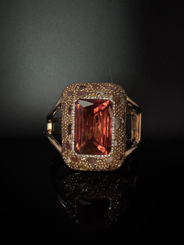 Turkish Jewelry, Crystal, CZ, Stones Oversized Cuff Bracelet Bangle, Gold Polish (Fits 2.6" Diameter)