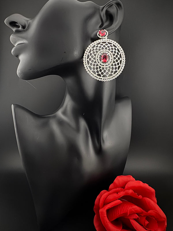 Premium Nano Setting of Cubic Zirconia in silver is designer Inspired Statement Oversized Circular Dangle earring/Bridal/bridesmaid gift