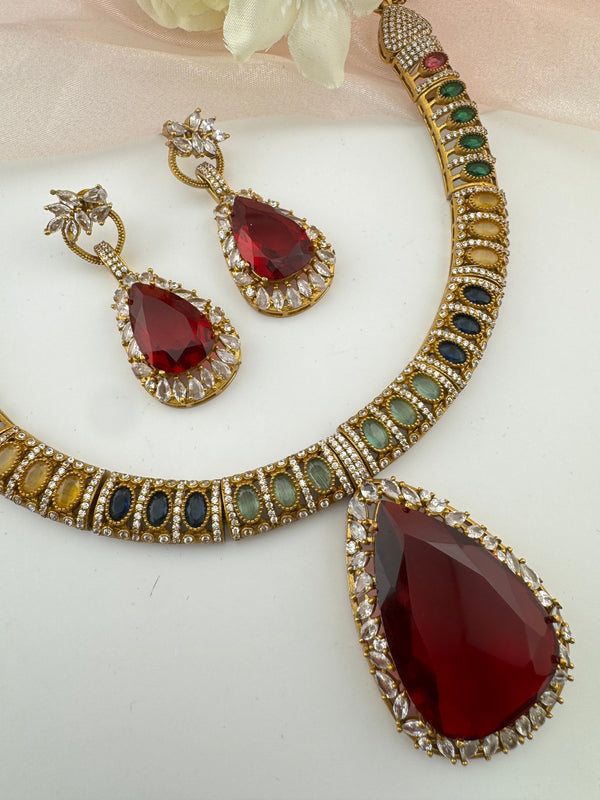 Stones, CZ/AD Gold Plated necklace set, Indian Bridal Jewelry set