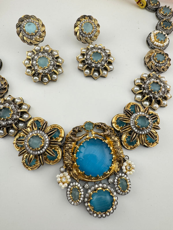 Pearl, CZ,Stones Sabyasachi inspired necklace set, Indian Bridal Jewelry set