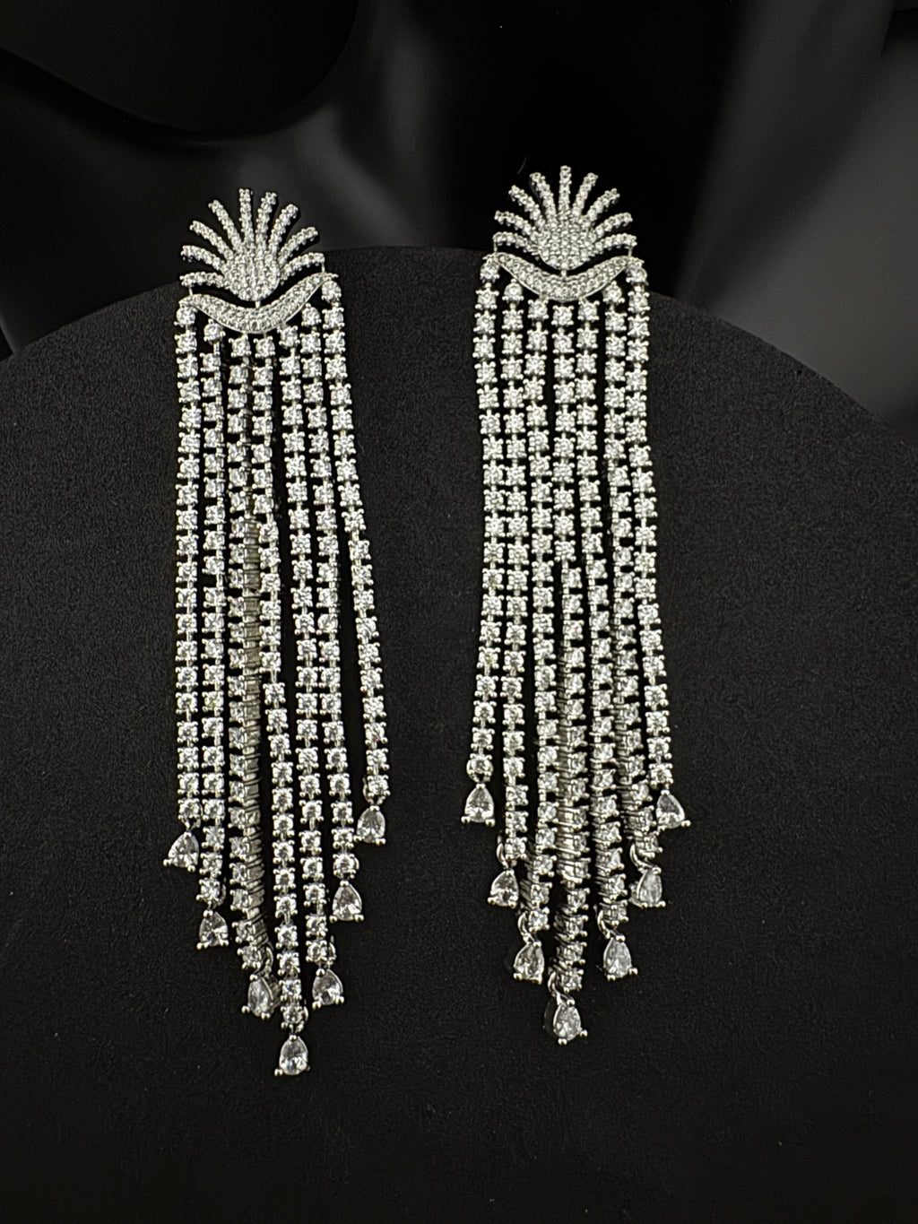 Premium Cubic Zirconia Chandelier extra long earrings, sun style long CZ tassel, Statement Long earring, Bridal, Party, Wedding jewelry