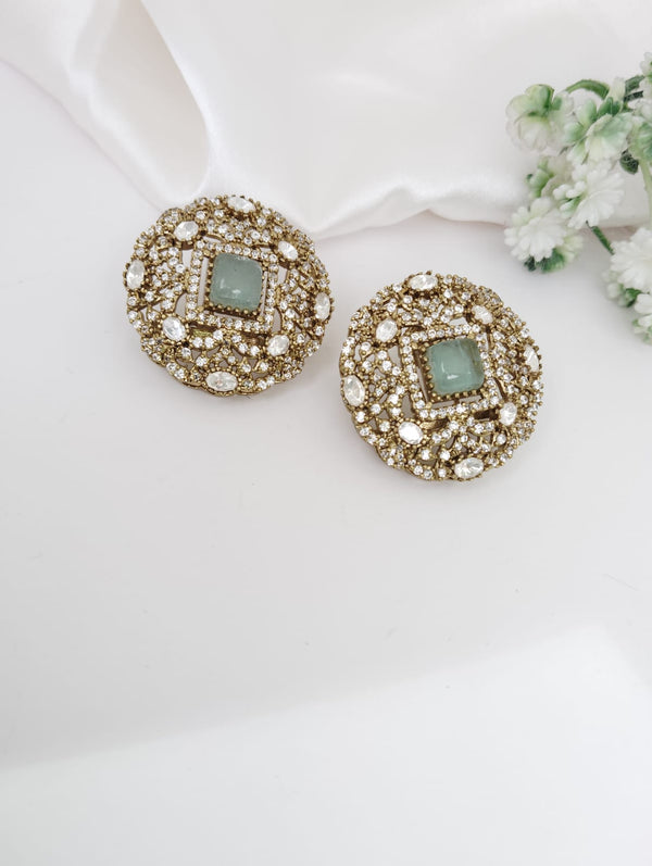 Kundan, Doublet stone, cubic zirconia Big Stud Earrings, designer Inspired, Indian jewelry