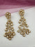Gold with kundan, cubic zirconia chandbali Long Drop earrings, Indian Jewelry