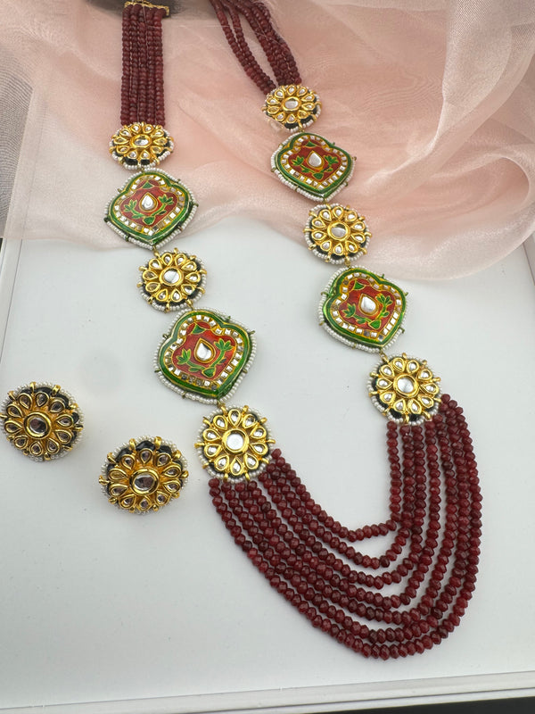 Kundan, Enamel, Minakari, Hydro Beads Long Gold Choker necklace set, Double sided Rani haar