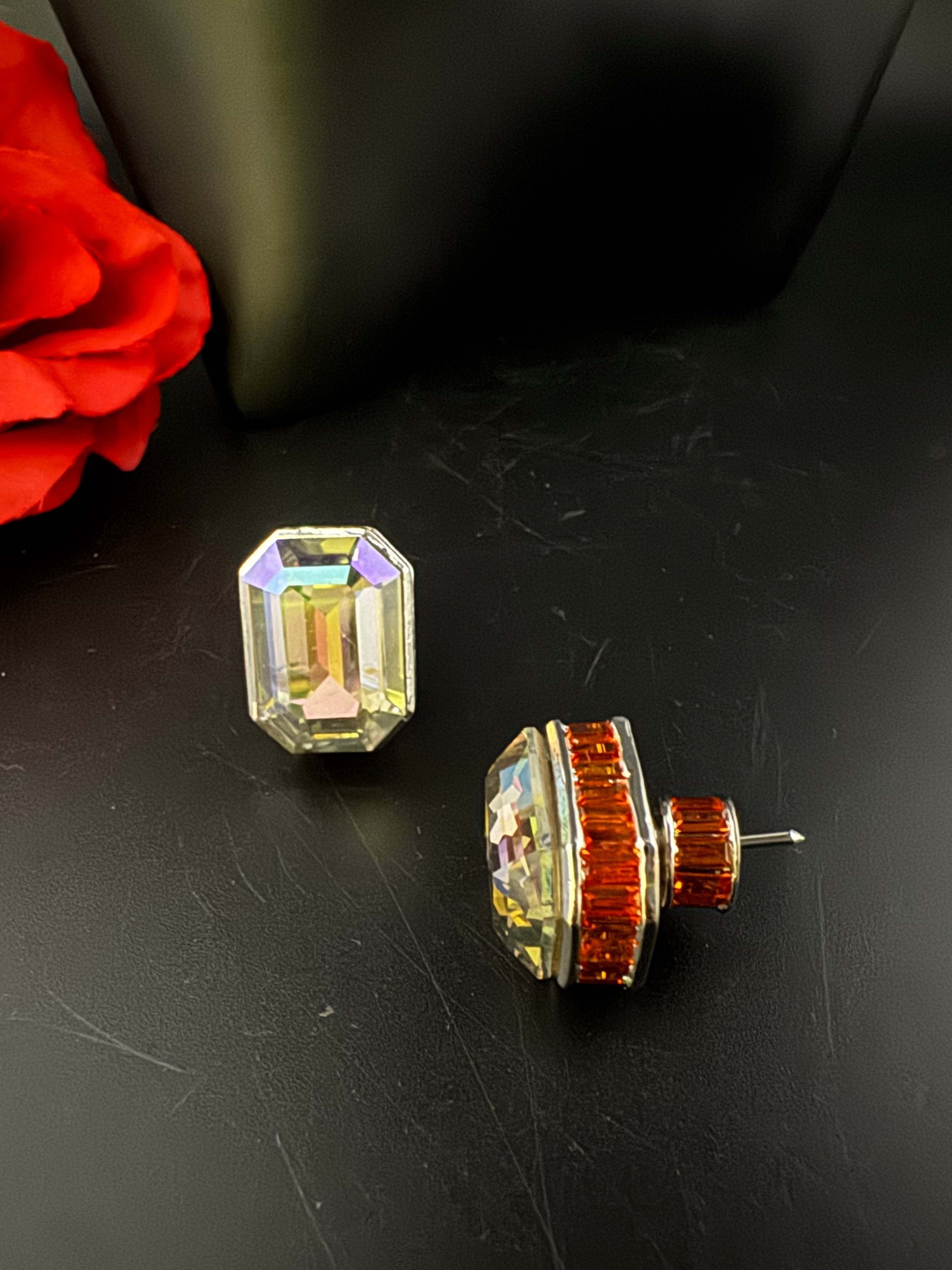 Premium Swarovski style Crystal and Cubic Zirconia in unique designer Orange studs earrings, crystals at the backing/Bridesmaid gift