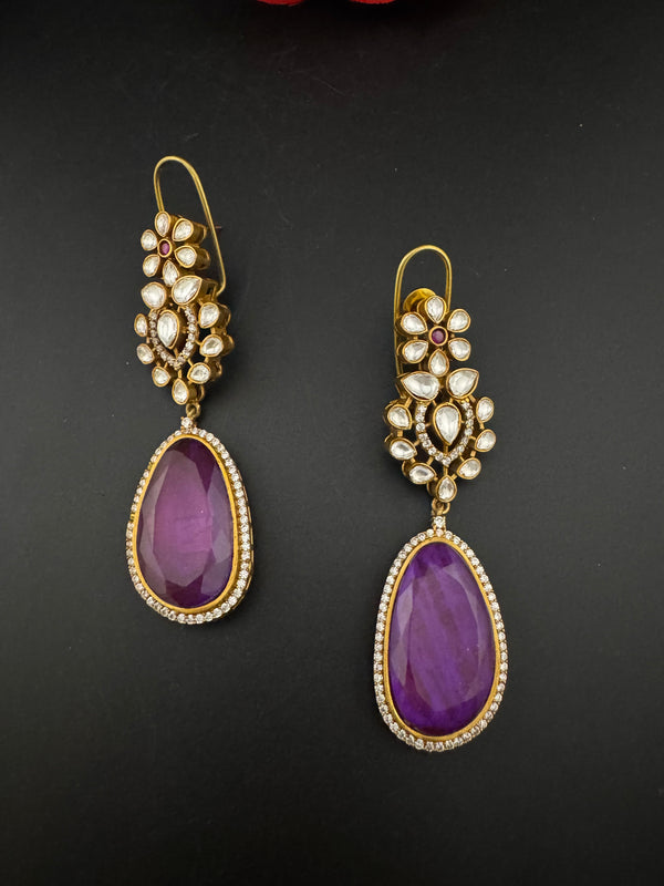 Kundan, CZ, Gold, Doublet Stone Chandelier Long Earrings, Bridal, Moissanite, CZ, Designer jewelry