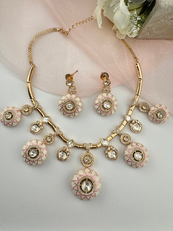 Enamel, Minakari, Kundan, CZ Gold plated Hasli necklace set, Indian Bridal Jewelry set