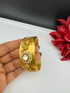 Moissanite Kundan, CZ, pearl Peacock Cuff Bracelet Bangle, Gold Polish Bangle (Fits 2.6" Diameter)