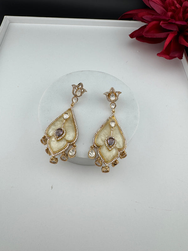 CZ and Gold, Mother of Pearl Chandelier Drop Earrings, Bridal, MOP Designer jewelry