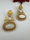 Antique Gold, Enamel, Mother of Pearl Chandbali Dangle Earrings, Amrapali inspired Designer jewelry