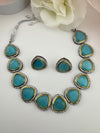 Stones, CZ Gold Plated Collar necklace set, Indian Bridal Jewelry set