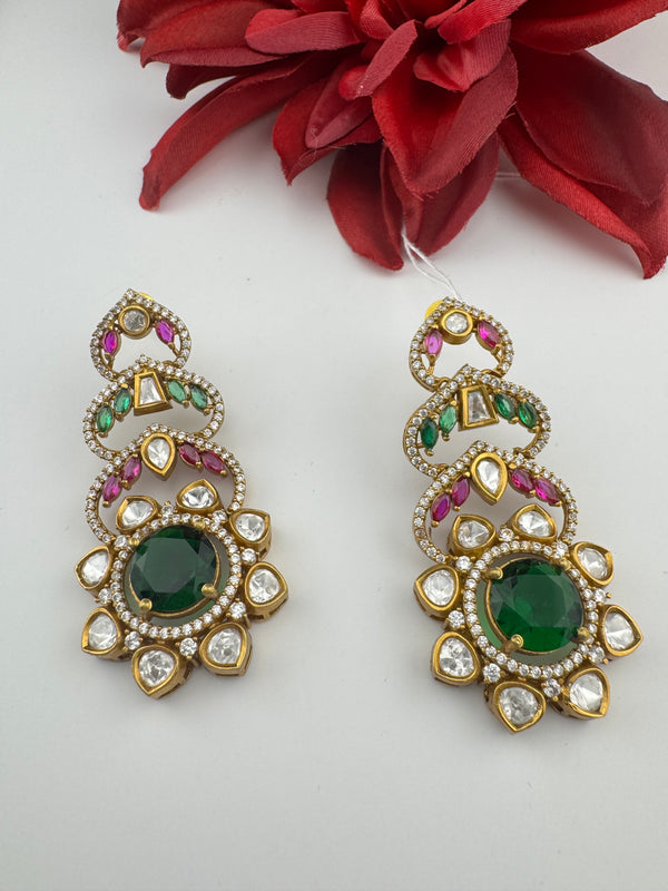Cubic Zirconia, Kundan, Stone Chandelier Drop Earrings, Moissanite, CZ, Designer jewelry