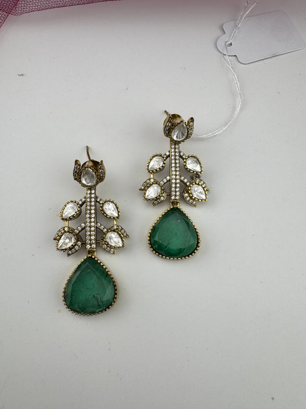 Designer inspired, Doublet stone uncut kundan and CZ chandbali Drop earrings, Indian Jewelry