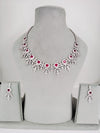 Ruby Swarovski Crystals and CZ Diamond all over Necklace Set, White Gold Plated set