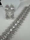 Step cut Crystals and CZ Diamond Statement Necklace Set, White Gold Plated Choker set