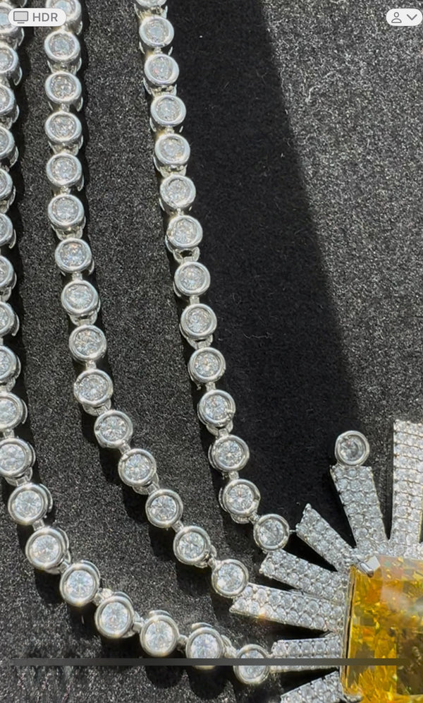 Swarovski Crystals and CZ Diamond star burst Necklace Set, White Gold Plated set