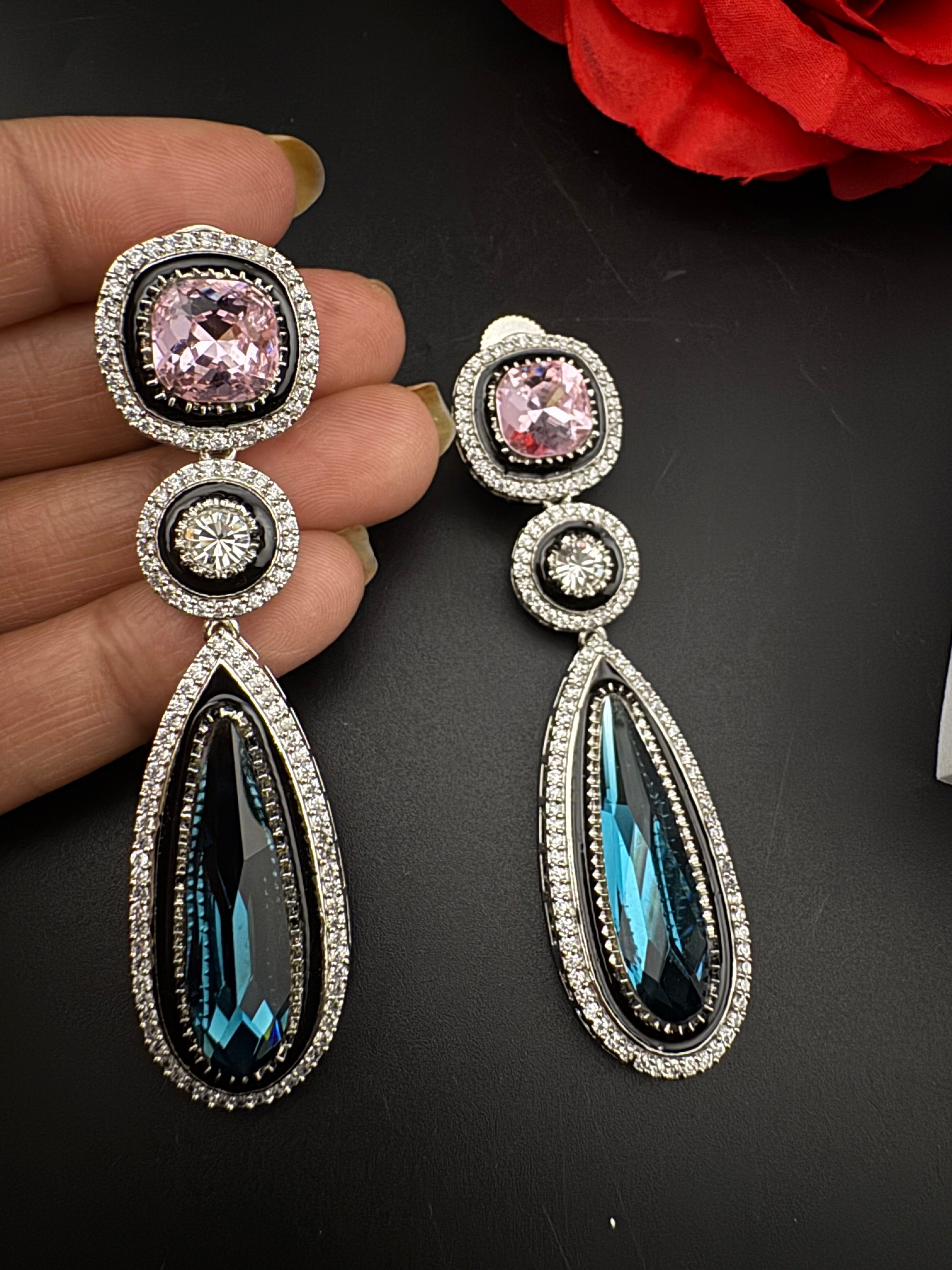 Premium cubic zirconia Crystal Long Drop Swarovski inspired designer Dangle Earrings/Indian earring/Bridal, Bridesmaid Gift