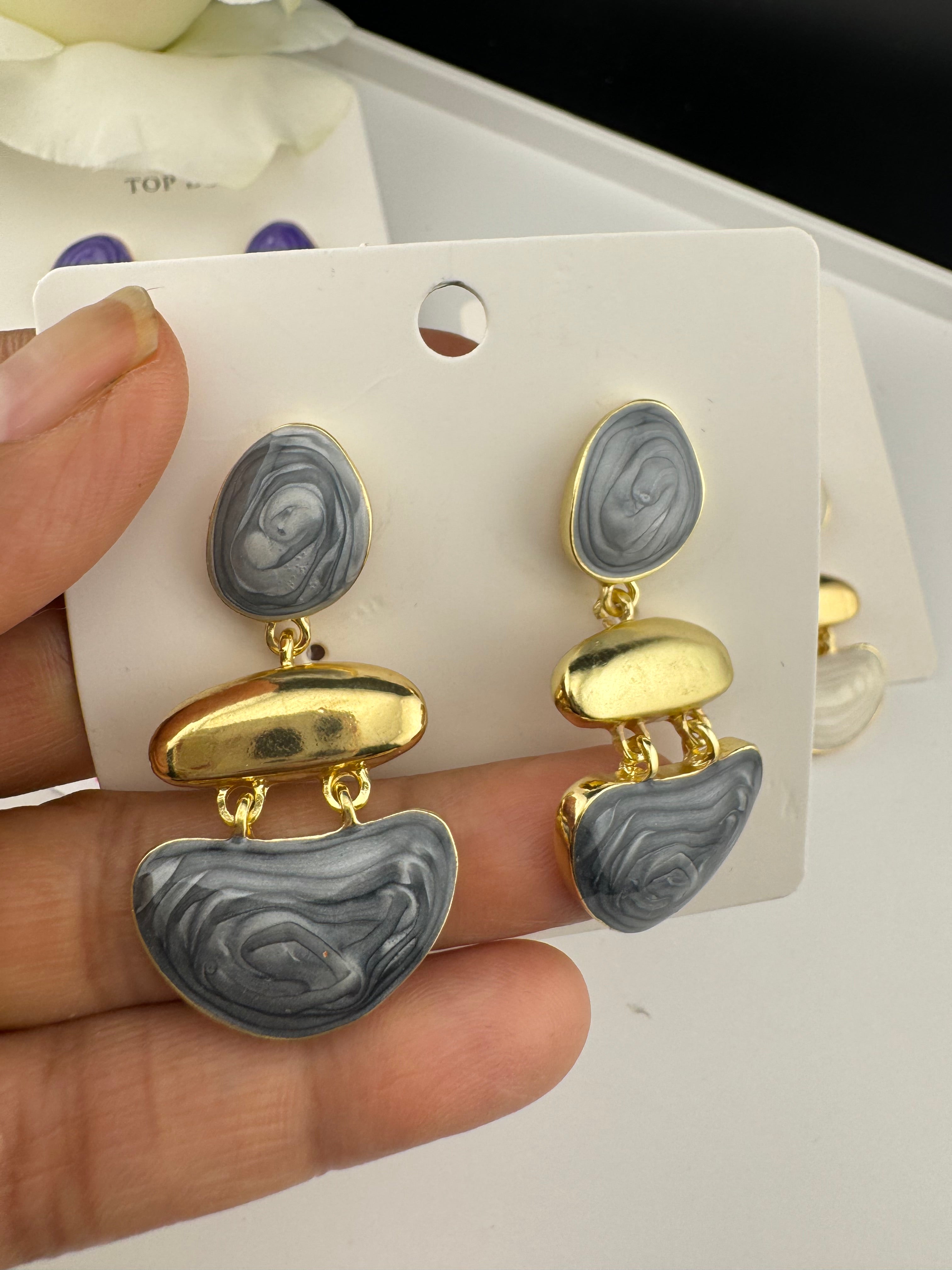 High Quality Premium Enamel and gold Designer Drop Earrings