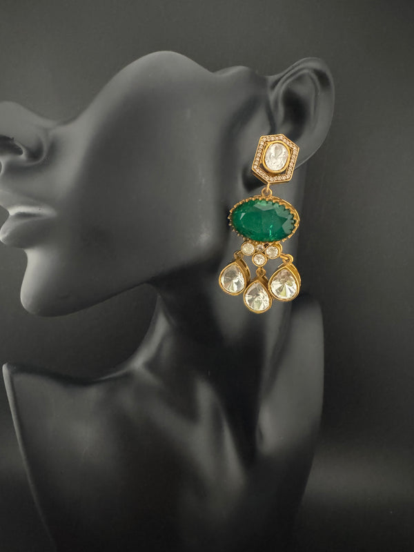 Gold Kundan, Stone Chandelier Drop Earrings, Bridal, Moissanite, CZ, Designer jewelry