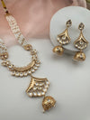 Kundan, Moissanite, Pearls Long Gold Choker necklace set, Indian Rani haar