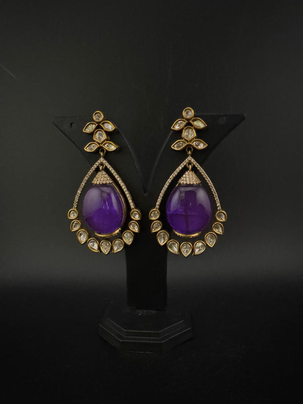 Kundan, CZ, Gold, Doublet Stone Chandelier Long Drop Earrings, Moissanite, CZ, Designer jewelry