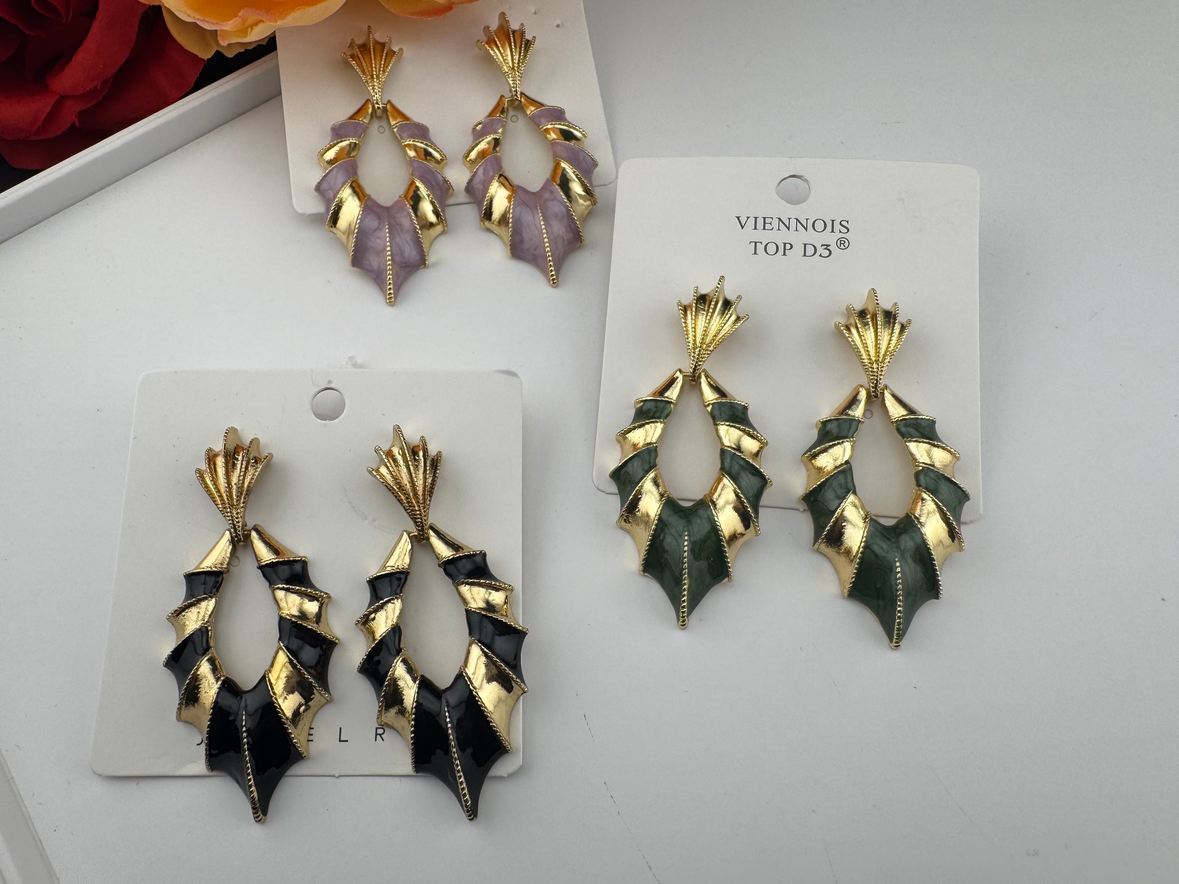 High Quality Premium Enamel and gold Designer Drop Earrings